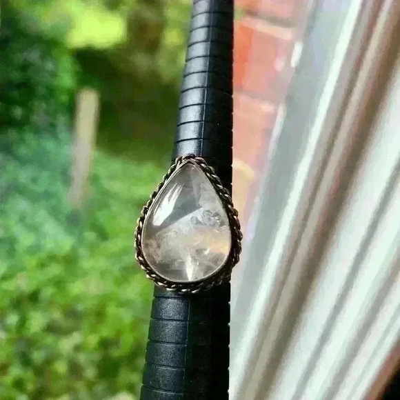 Moonstone crystal like  silver tone ring size 8 adjustable water drop shape ring - Picture 17 of 17